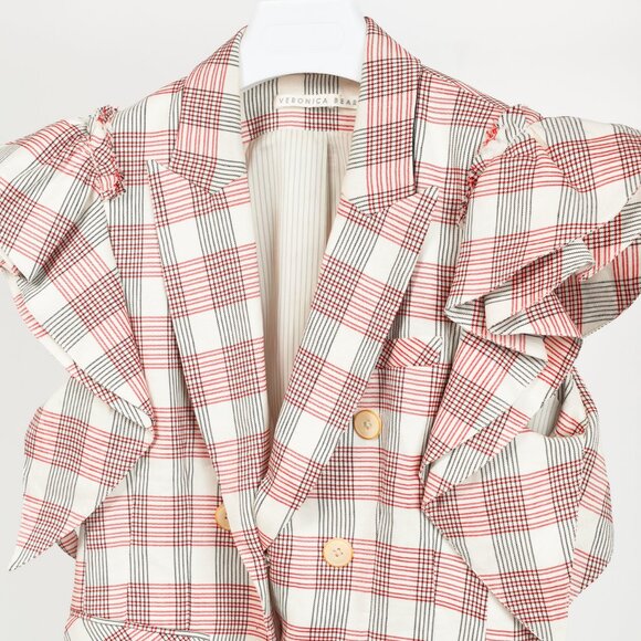 Veronica Beard Rosa Red & White Plaid Ruffle-Sleeve Vest - Picture 4 of 11